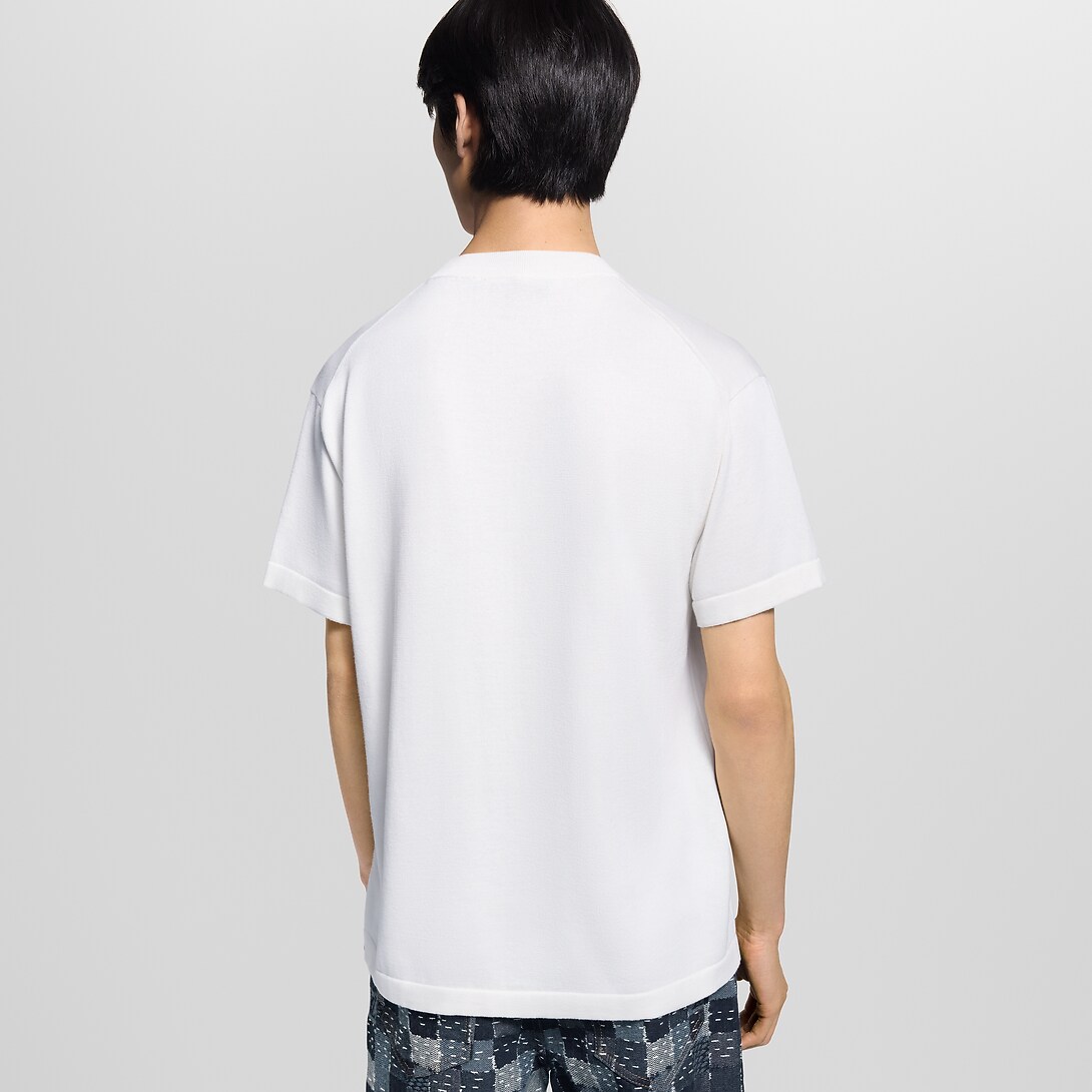 LV 25 Neck Short-Sleeved T-shirt Black White Cotton 213651